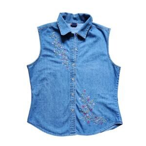 Vintage collared button up sleeveless top